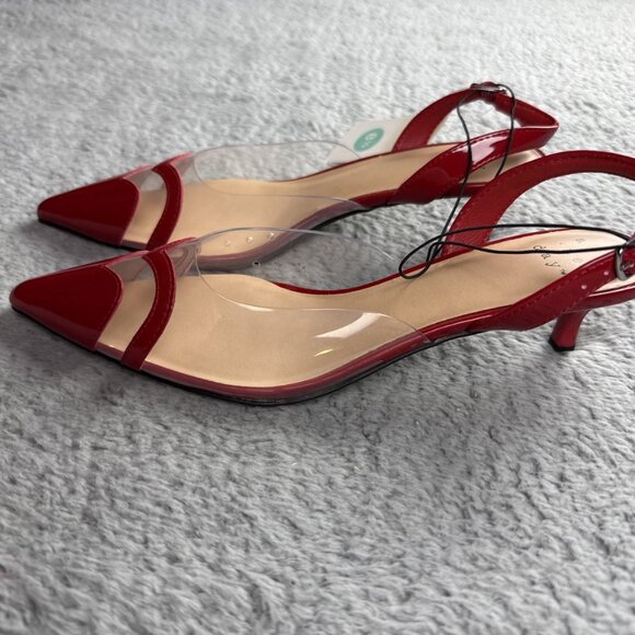 A New Day Shoes Eleanor Heart Kitten Heels Clear Strap Dressy - Picture 5 of 8